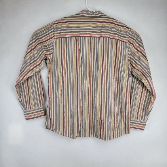 DKNY Jeans Mens Size Large Multicolor Striped Floral Design Long Sleeve Shirt - Picture 4 of 5
